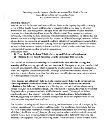 Examining the Effectiveness of Fuel Treatments on New Mexico Forests (Los Alamos National Laboratory)