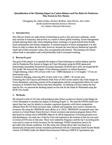 Quantification of the Thinning Impact on Carbon Balance and Fire Risks for Ponderosa Pine Forests in New Mexico (Los Alamos National Laboratory)